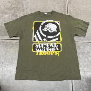 vintage metal mulisha troops olive green military shirt size large